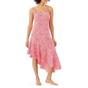 Tommy Bahama Harbour Island asymmetric ruffle midi dress in a pink gingham print